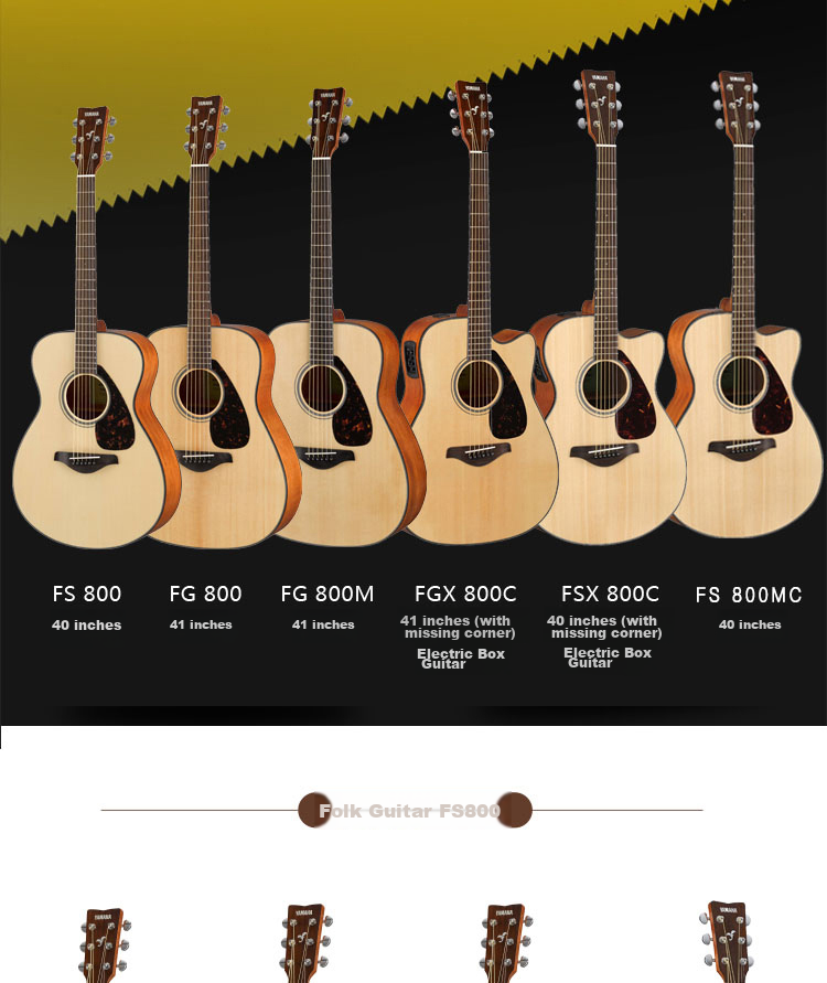 YAMAHA FG800MC Acoustic Solid Wood Top Beginner Folk Guitar Cutaway 41-inch Natural Wood Color 4