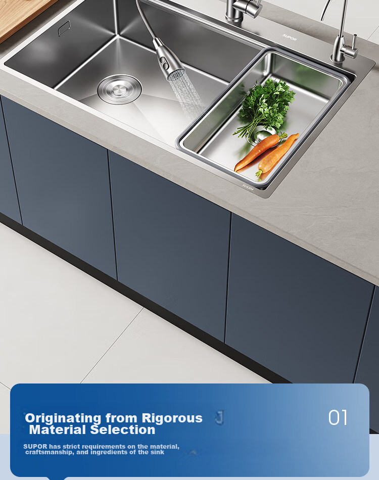 SUPOR 304 Stainless Steel Single Bar Large Single Groove Sink, Kitchen Washbasin for Washing Hands And Vegetables 7