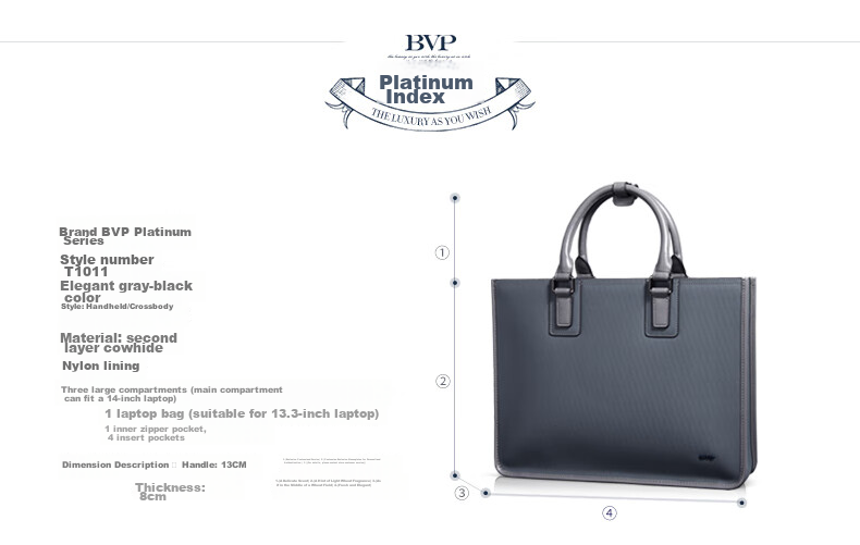 BVP Business Casual Briefcase for Men, Horizontal Style Handbag, Simple Laptop Bag, Cowhide Business Document Bag for Me 29