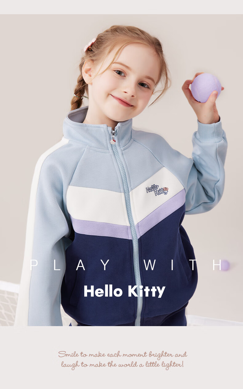 Hello Kitty Girls' Sportswear Set Children's Jacket Spring Autumn Big Kids Sweatshirt Sports Pants Sportswear Two-Piece Set 074 Blue 110 7