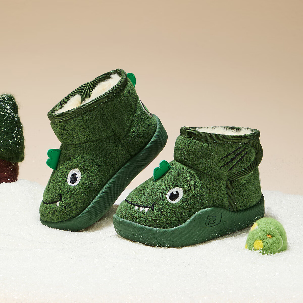 B.Duck Kids Yellow Duck Winter Snow Boots Children Boys Girls Long Plush Comfortable Cotton Shoes 6874 Green Size 23