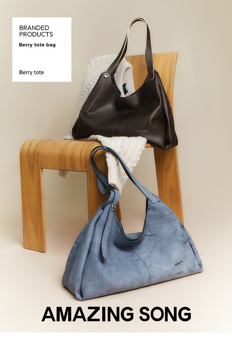 AMAZING SONG Women's Leather Tote Bag, Cowhide Shoulder Bag, Luxurious Large Capacity Simple Commuter Light Luxury Handbag Gift 1