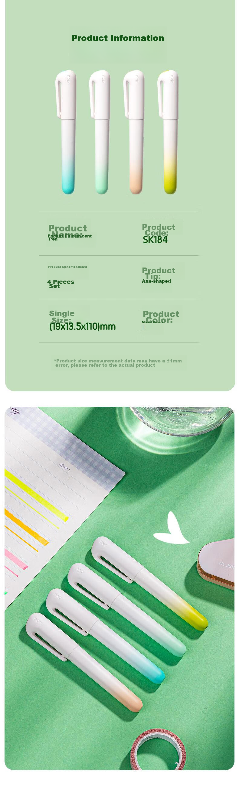 Deli Pocket Highlighters, Light Oxygen Valley Color Series, Student Exam Key Points Review Office Journal Note Doodle DIY Decoration, 4 Pens/box, SK184 4