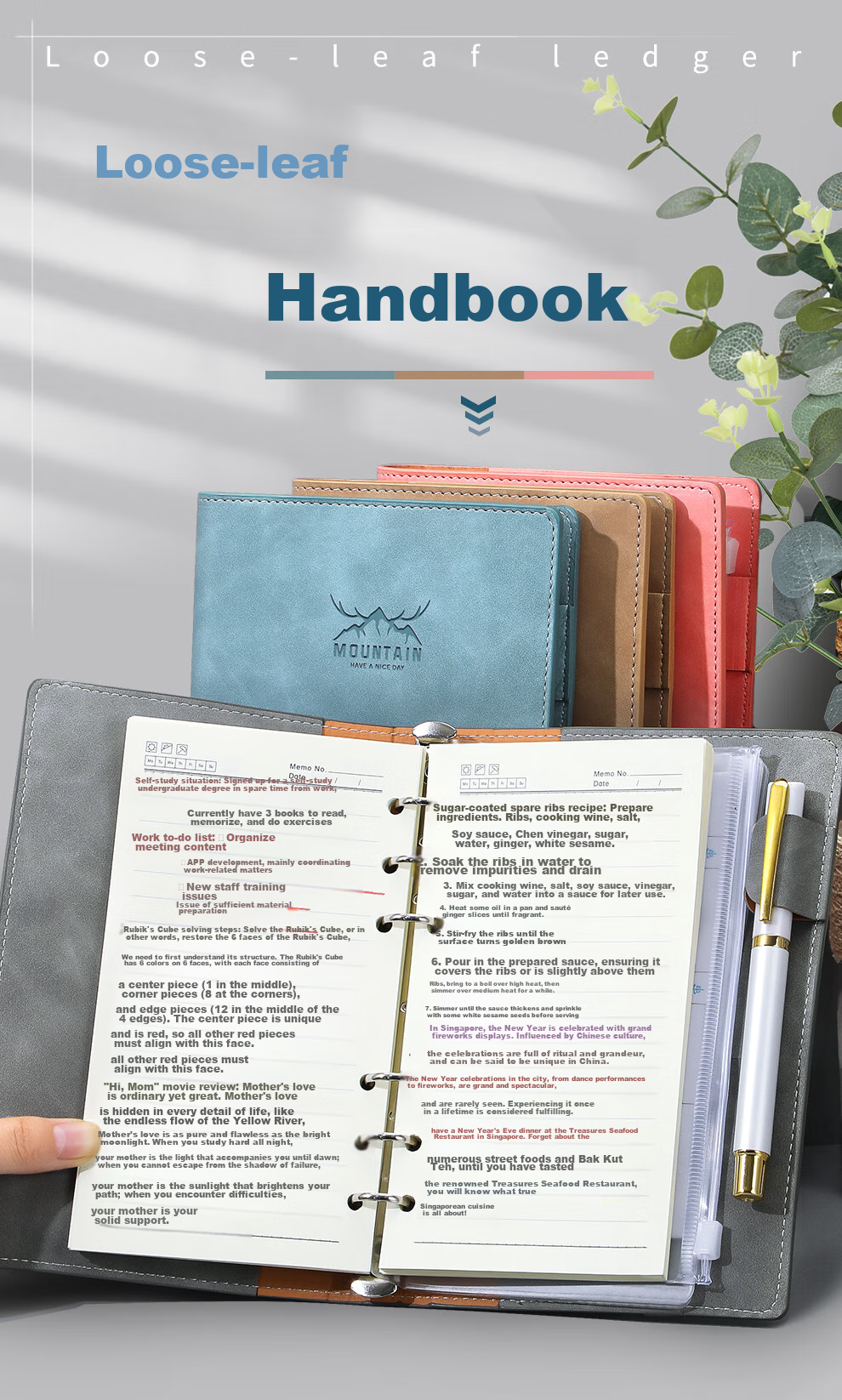 Jiaranheng A6 Multifunction Loose-Leaf Notebook, Creative Small Planner Notebook, Portable Journal, Zippered Storage Book, Leather Cover with Buckle, Customizable, Blue, 1 Book 1