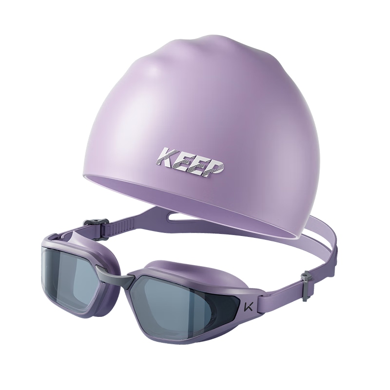 Keep Swimming Goggles, Waterproof And Anti-Fog, High-Definition for Men, Professional Mid-Frame for Women, Swimming Goggles And Swim Cap Set, 064 Gray Purple