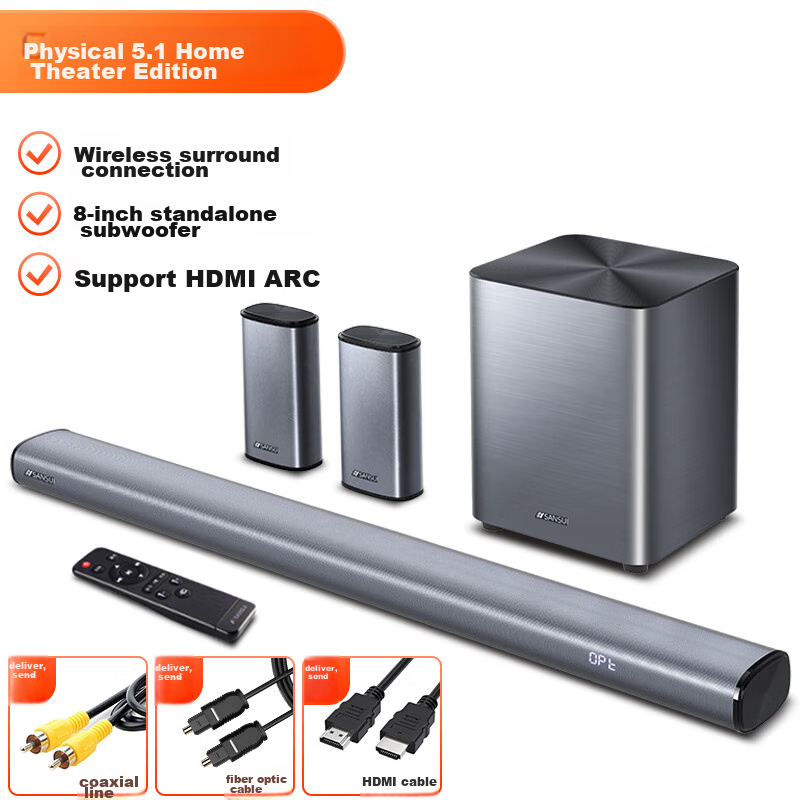 SANSUI DV-91K Soundbar TV Speaker, Home Theater System, 5.1 Channel Wireless 3D Surround Subwoofer, Wall-Mounted Smart Bluetooth Speaker for Living Room