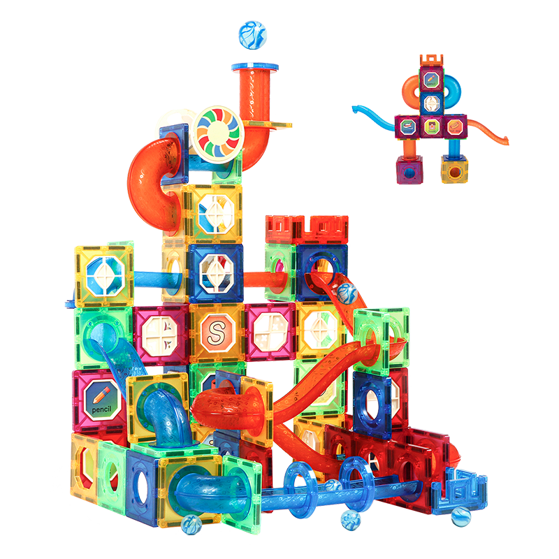 MAGPLAYER Colorful Window Magnetic Tiles, Children's Toy, Magnetic Building Blocks, Windmill, Pipe, Rolling Beads, Birthday Gift for Boys Aged 3-6, 208 Pieces