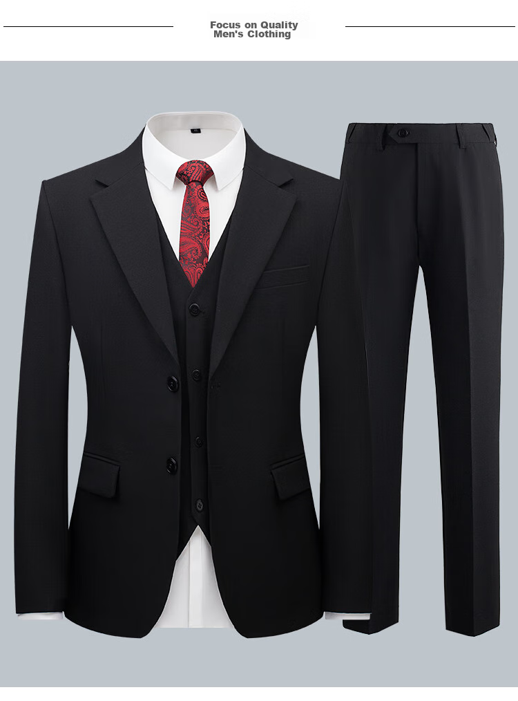 Patuowa Men's Suit Set, Slim Fit Professional Formal Wear, Men's Business Suit, Wedding Attire, Black, 4XL 13