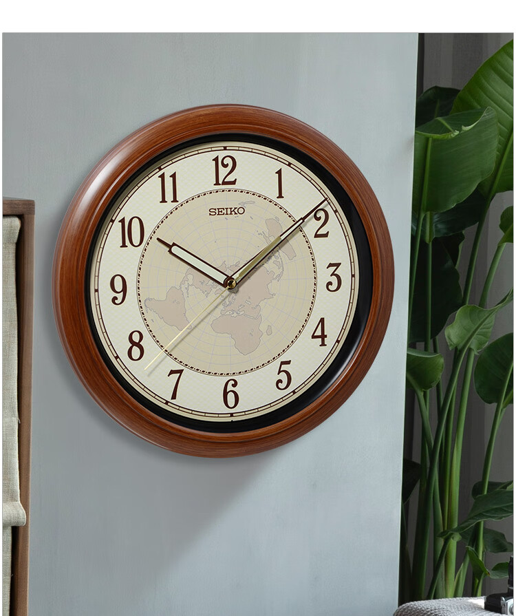 SEIKO Wall Clock, No Drilling Required for Home Use, 13-Inch 32cm Luminous Timepiece, Simple Wooden Grain Design for Bedroom And Living Room 9