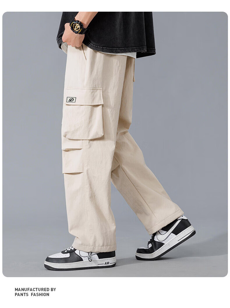 Dingfengbaoluo American-Style Cargo Casual Pants for Men, Spring And Summer Trendy Versatile Loose Paratrooper Tactical Trousers, DDF32 Black M 10