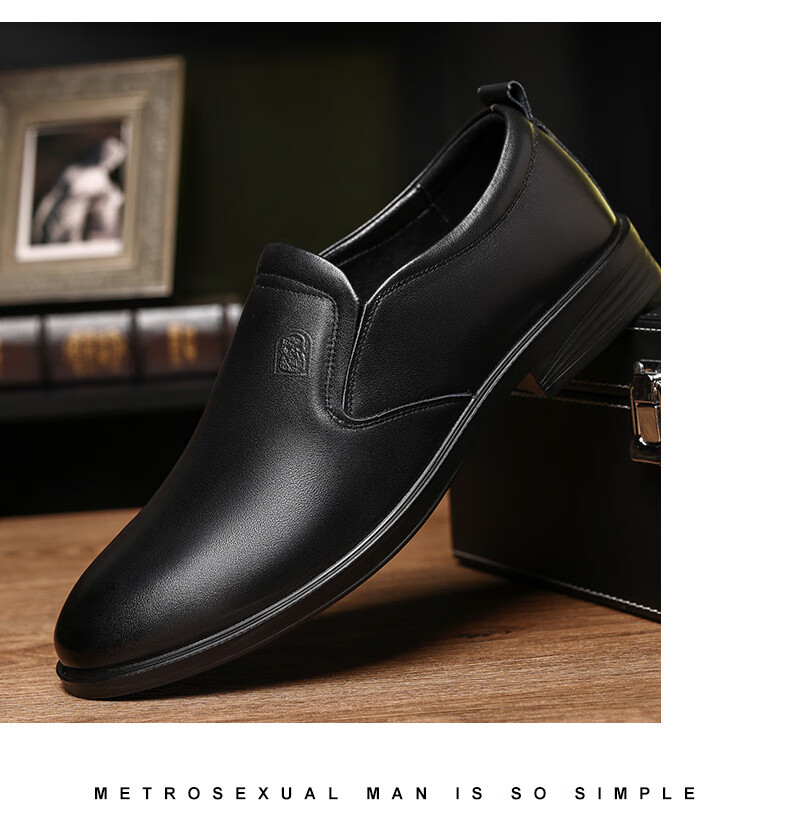 LAORENTOU Men's Leather Shoes, Top-Grain Cowhide Slip-On Business Casual Shoes Driving Shoes Loafers for Men A30305 Black 43 14
