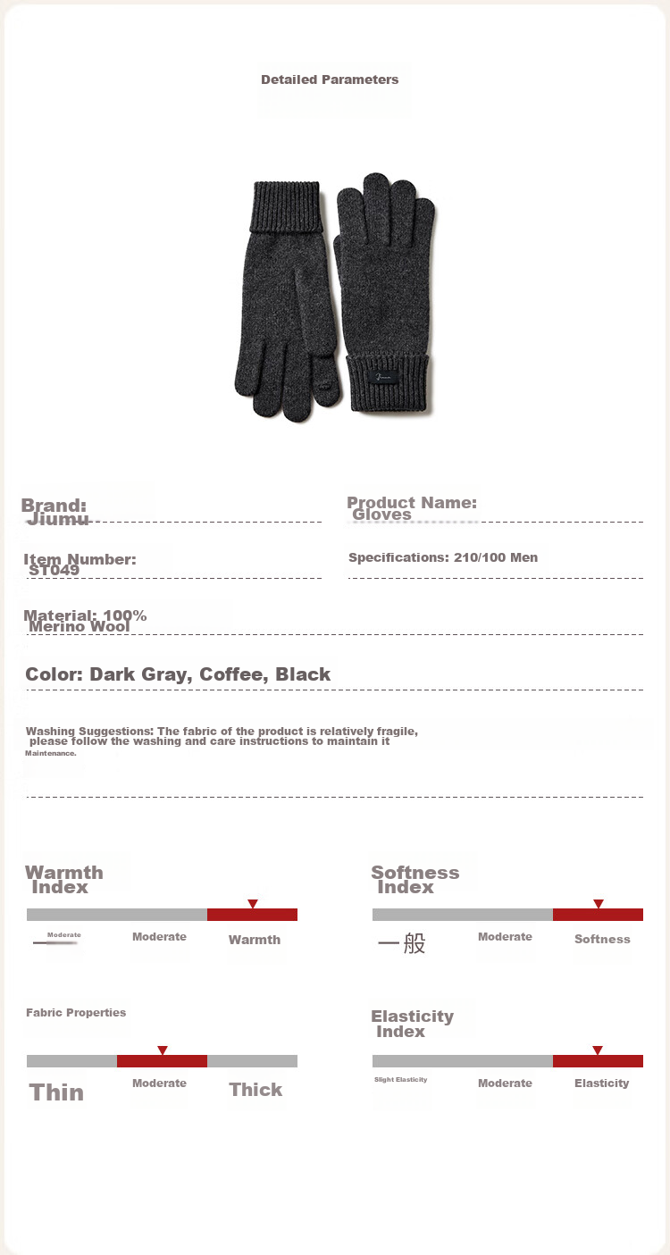 JIUMU 100% Wool Warm Gloves for Men, Winter Thickened Cold-Proof Touchscreen Compatible Knitted Woolen Gloves 11