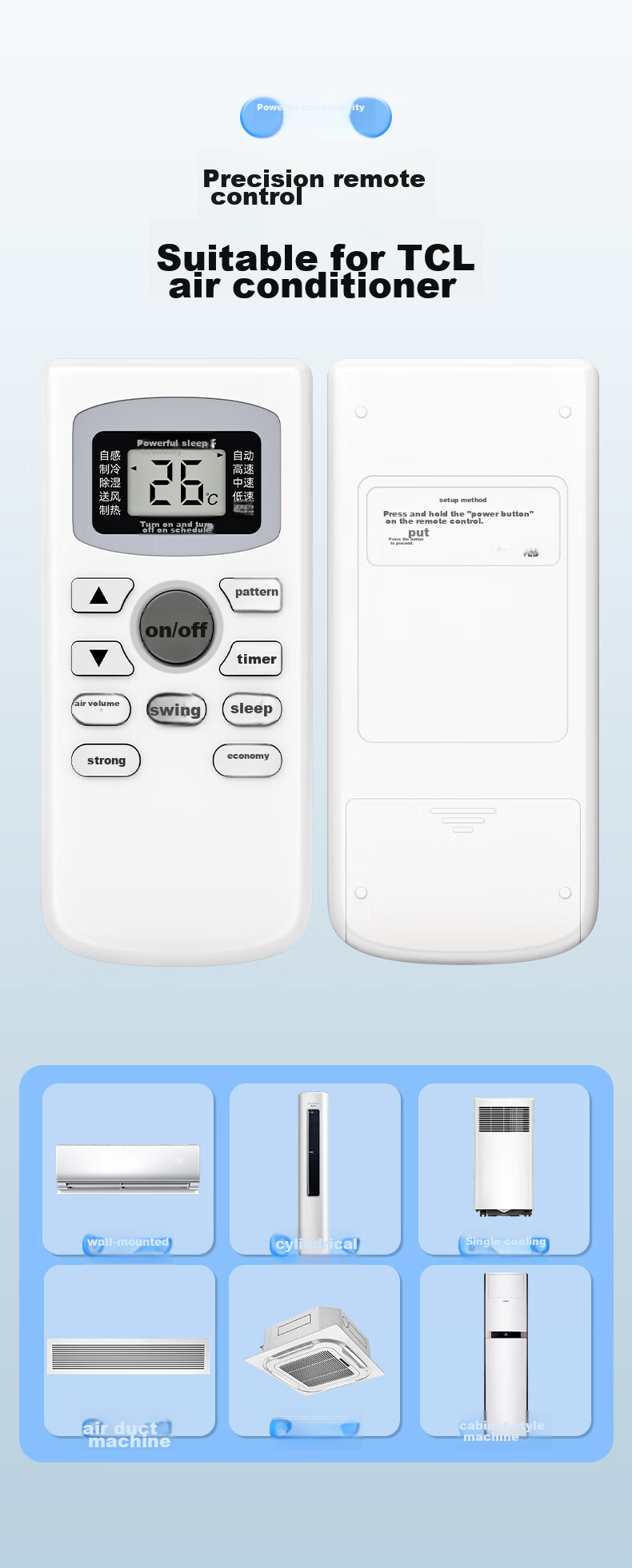 Yeebarle Universal Remote Control for TCL Air Conditioners, Compatible with Wall-Mounted Units, Ceiling-Mounted Units, Multi-Unit Systems, Window Units, Cooling And Heating Central Air Conditioning, Model 5425 3