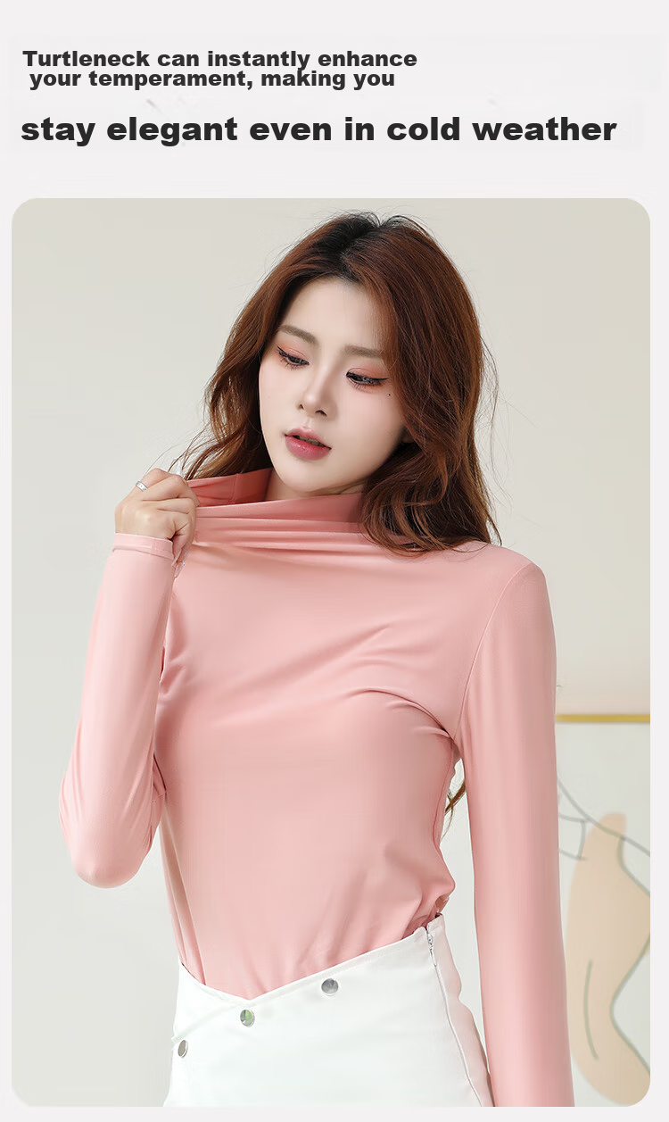 MiiOW Semi-Turtleneck Women's Base Layer Top, Spring And Autumn Inner Wear, Long-Sleeve Slim-Fit High-Elastic Base Underwear, Thin Autumn Top 5