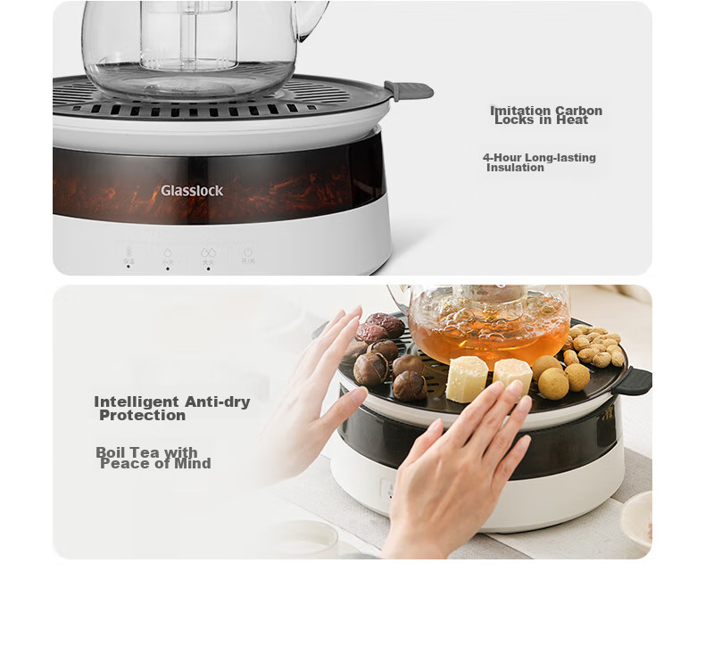 GLASSLOCK Tea Brewing Set with Simulated Charcoal Fire, All-Glass No Glue Health Tea Pot, Constant Temperature Tea Maker with Electric Ceramic Stove Heater, New Year's Gift 29