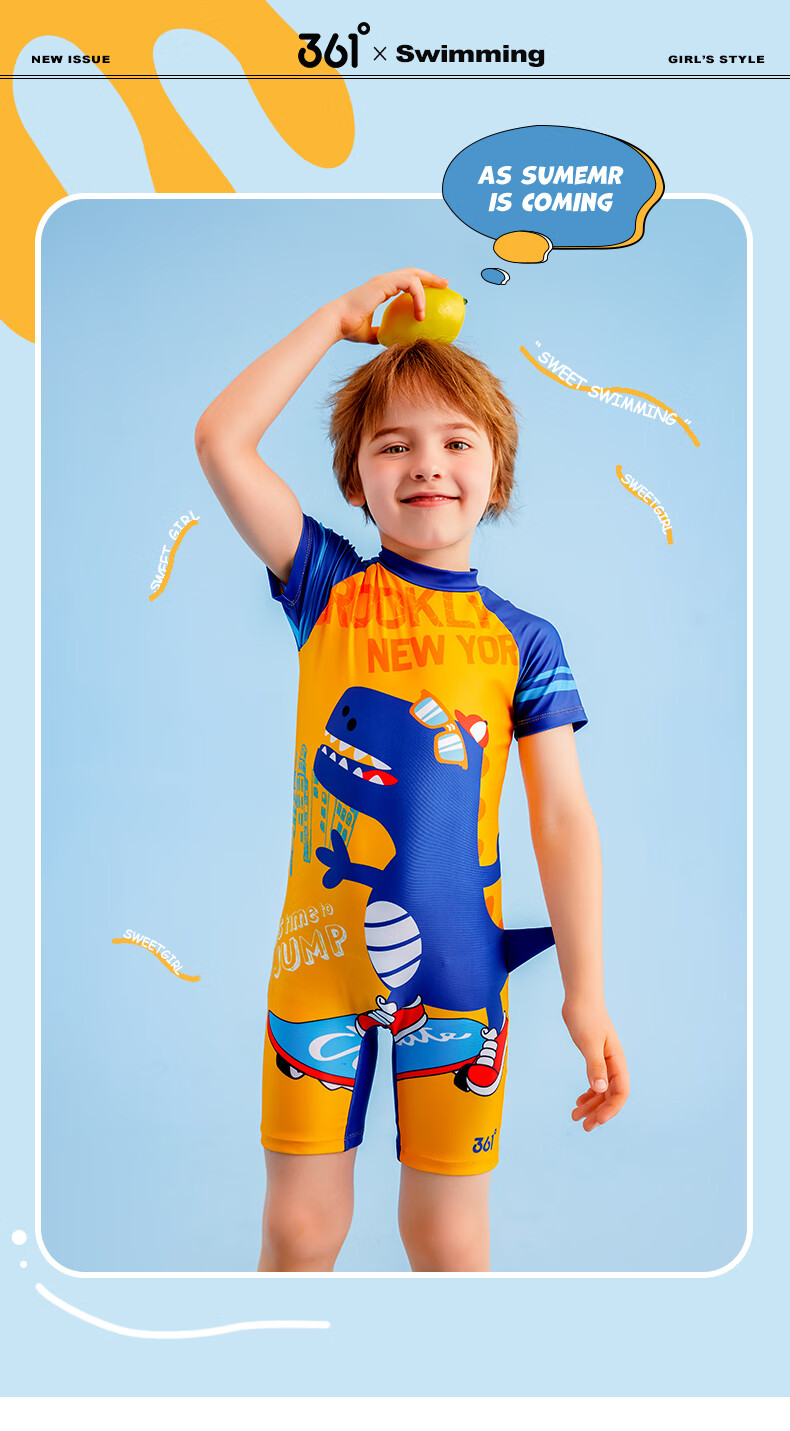361° Children's Swimsuit, Boys' One-Piece Swimwear, Cartoon Cute Design for Young Kids, Summer Swimming Suit, Baby Hot Spring Bathing Costume 1