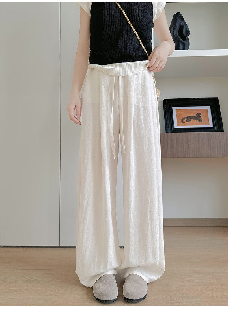 Langsha Tencel Linen Wide-Leg Pants for Women Summer 2026 New High-Waist Slimming Draped Loose Casual Curved Cut Pants 20