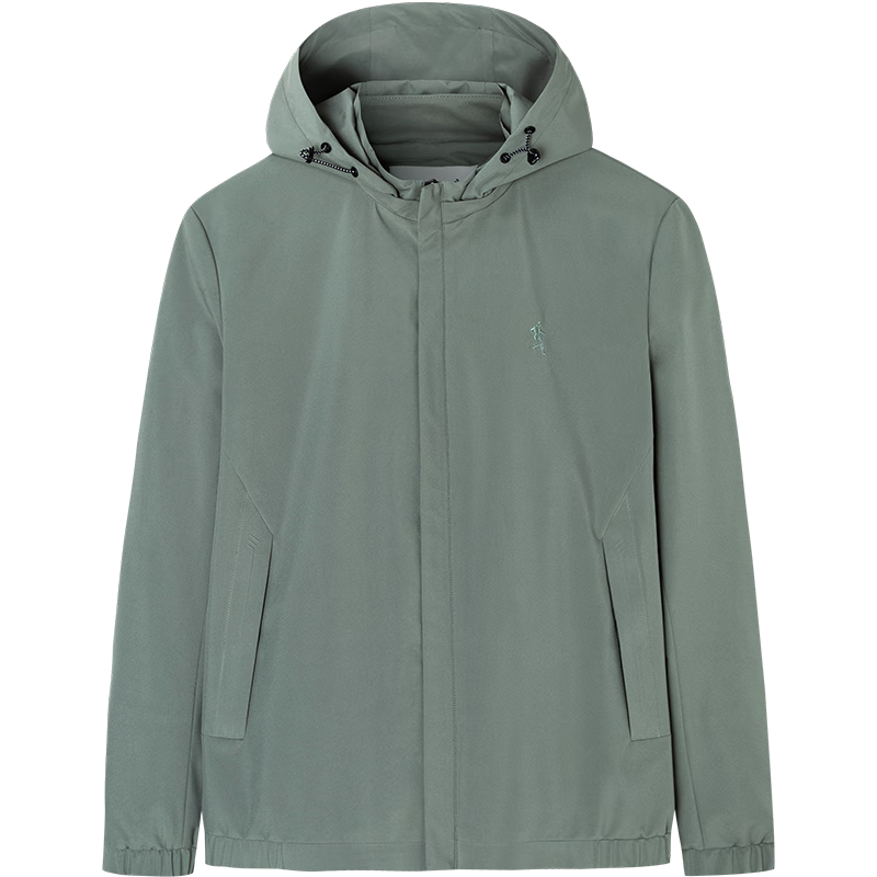 DANCING WOLVES Men's Commuter Easy-Care Jacket with Detachable Hood, Sport Casual Coat, 205 Grass Green, Size 180