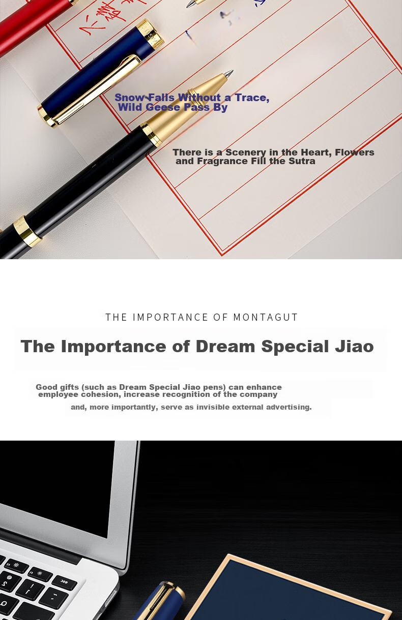 MONTAGUT Business Ballpoint Pen Corporate Gift Box Holiday Present for Clients, Employees And Students Metal Gel Pen Liyu Series Blue 0.5mm 8