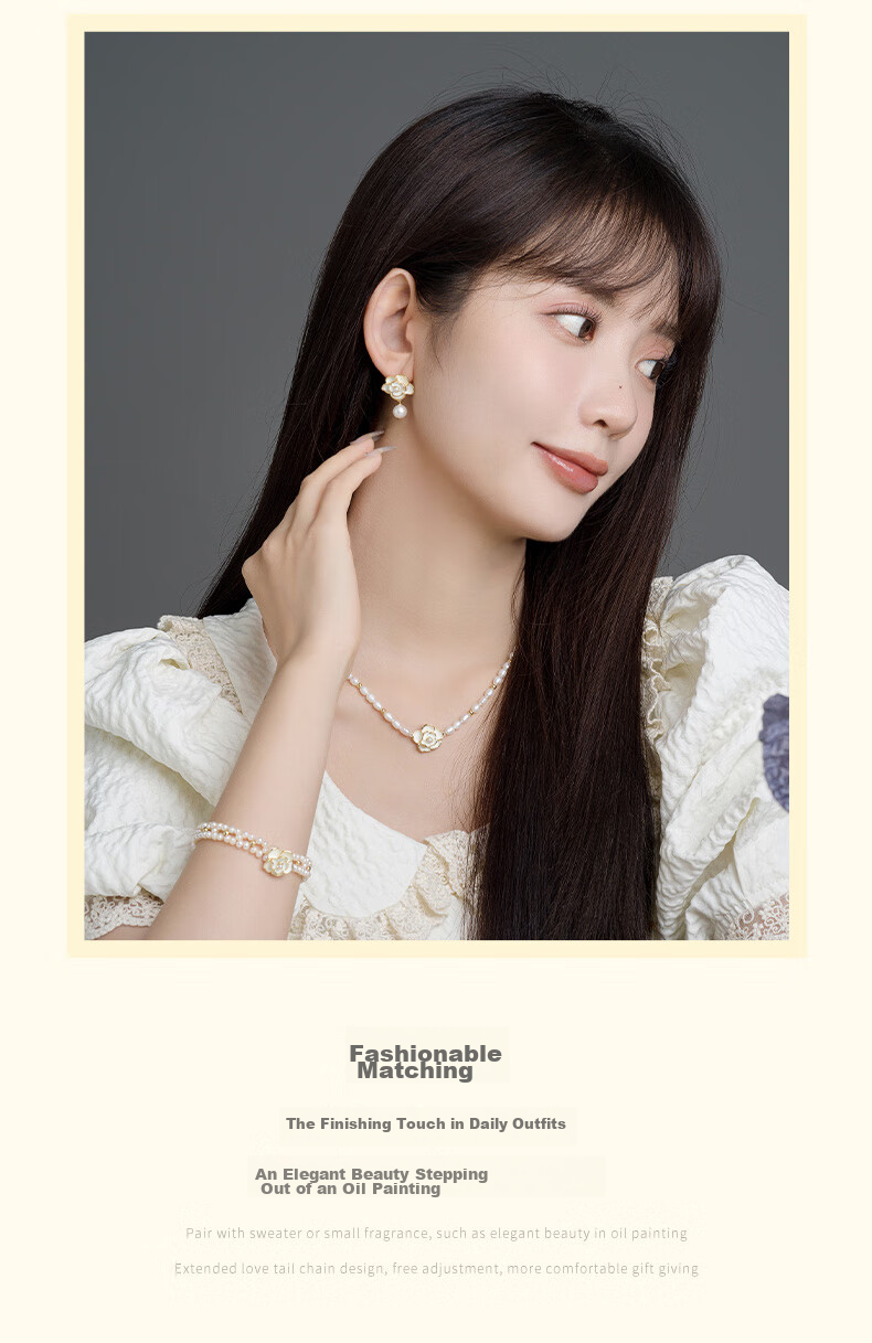 CHOW TAI SENG [Birthday Gift] Camellia Pearl Necklace, Pure Silver Women's Sweater Chain, Elegant Collarbone Chain for Girlfriend 7