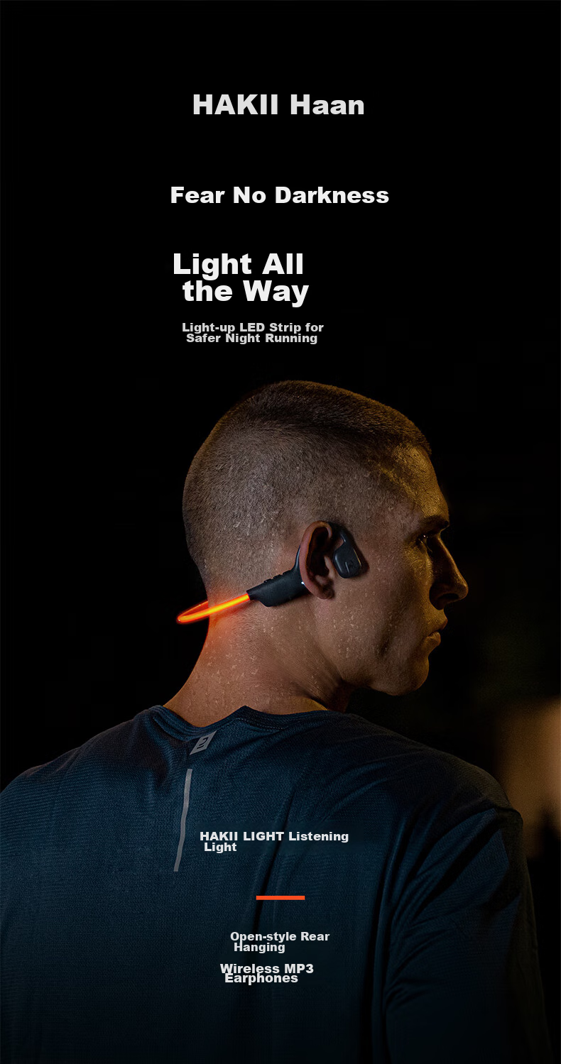 Hakii LIGHT Wireless Bluetooth Earphones Open-Ear Sports Running Glow Waterproof Sweatproof Bone Conduction Upgraded Air Conduction Long Battery Life Built-in 32GB Memory 1