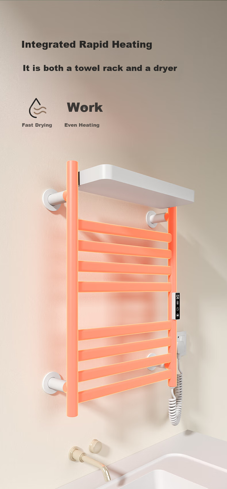 AVONFLOW Electric Towel Rack, Xiao Ai SE Series, Carbon Fiber Heating, Touchscreen Digital Display with Timer And Temperature Control, GD32 3