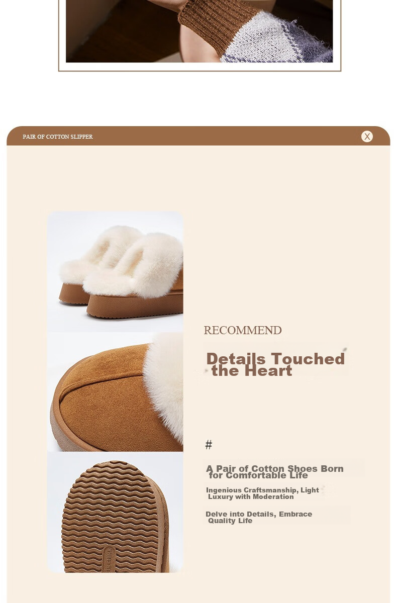 GUOLUOFEI Leather And Fur Integrated Thick Cotton Slippers for Men And Women, Home And Outdoor Wear, Furry Fleece-Lined Warm Couple Style, Gray, Size 42-43 3