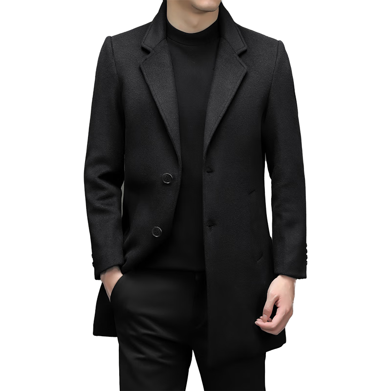 ROMON Men's Woolen Coat Casual Business Formal Wool Jacket LL1931 Navy Blue XL