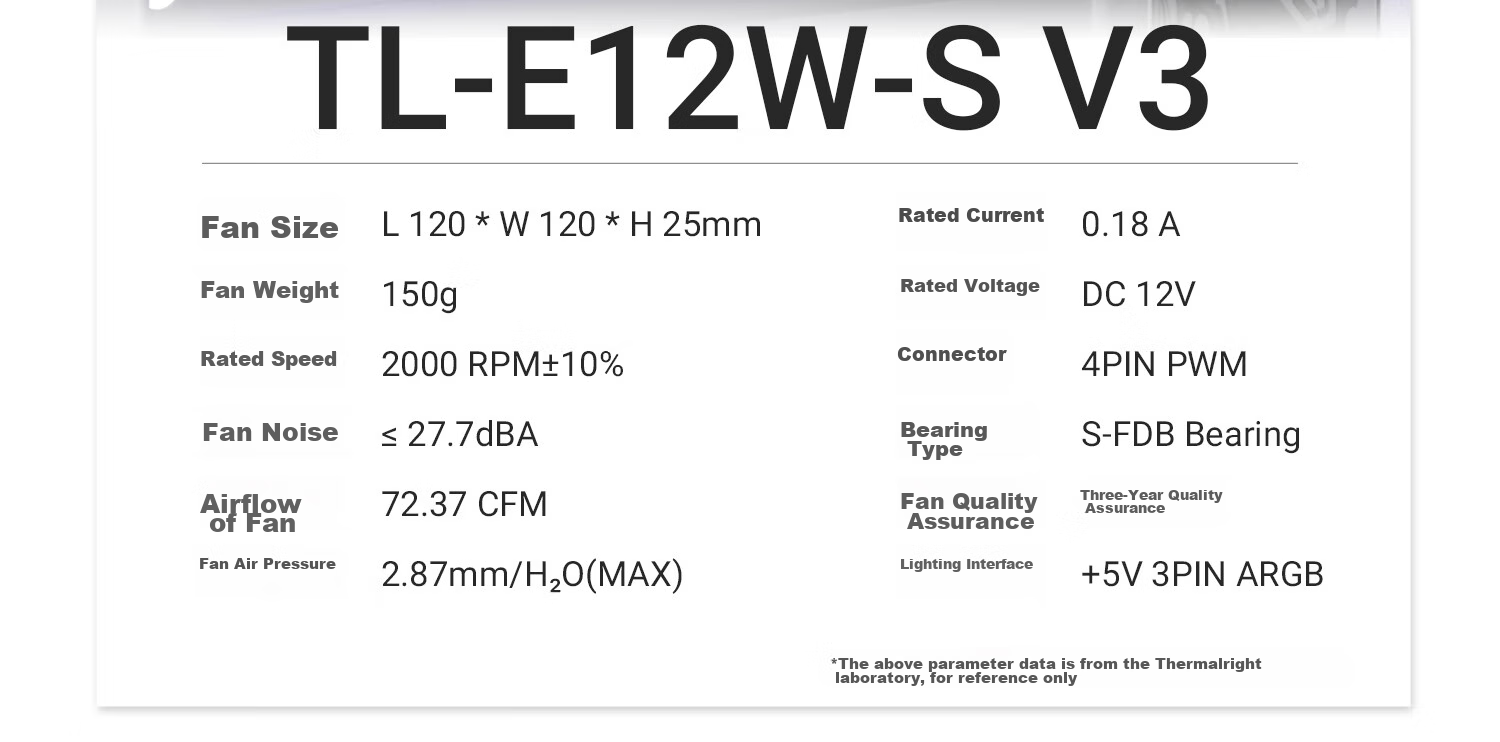 Thermalright TL-E12B V3, 12cm PWM Case Cooling Fan, 2000 RPM, S-FDB Bearing, 4-PIN PWM, RGB Fa 13