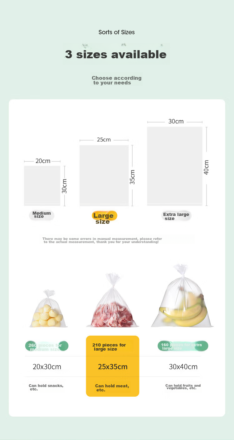MARYYA Disposable Food Storage Bags with Perforations, Food-Grade Large Size, 25*35 Cm, 210 Pieces 13