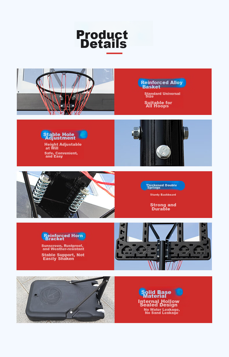 JEEANLEAN Children's Home Basketball Hoop, Outdoor Indoor Portable Adjustable Height Basketball Rim 9