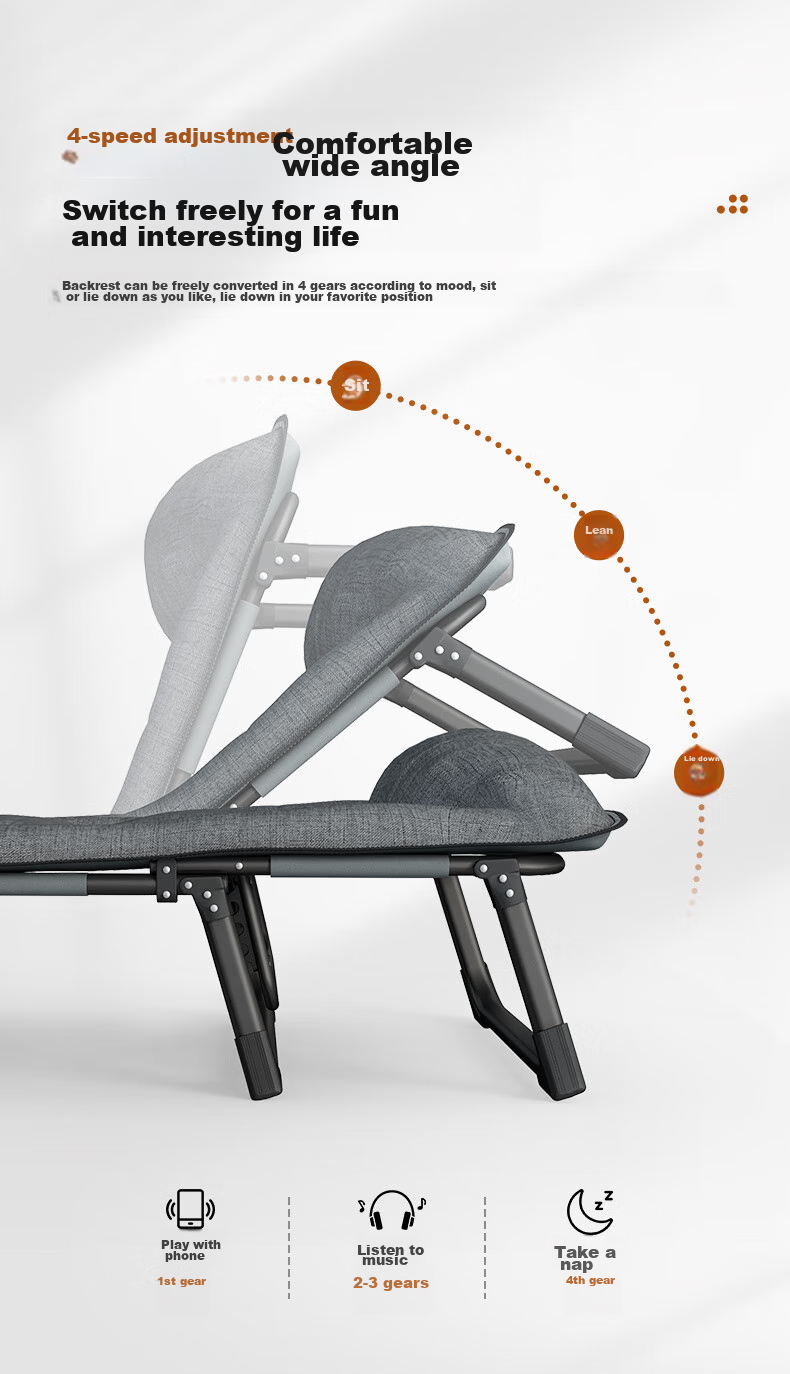 Restar Folding Bed for Office, Single Simple Nap Bed, Folding Lounge Chair with Support Pole, Tri-Fold Bed with Cotton Pad Set 5
