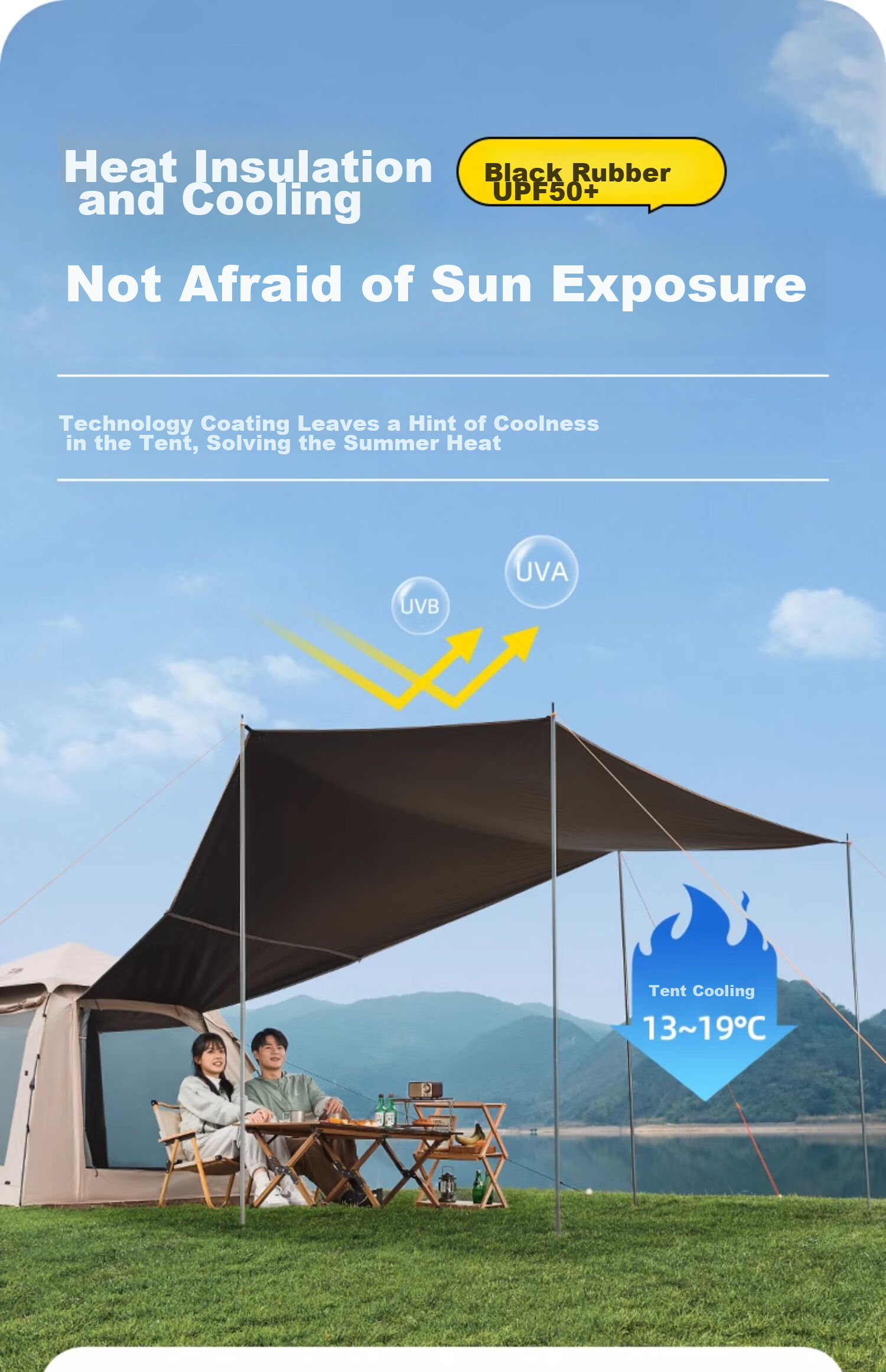 CAMEL Outdoor Black Tarpaulin Tent, Camping Overnight Portable Sun Protection Rainproof Park Picnic Camping Equipment B631 9