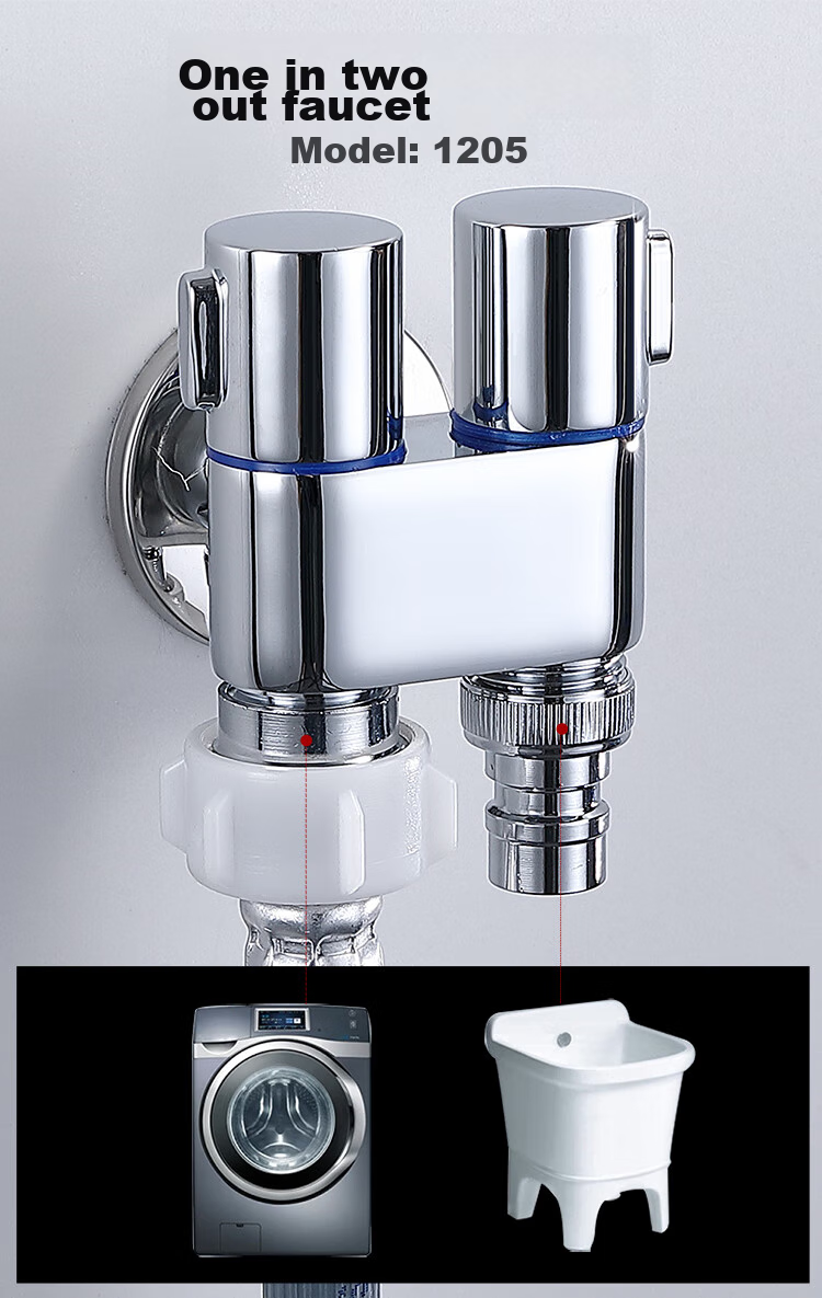 Larsd Angle Valve One-To Dual-Use Angle Valve, Triangular Valve, Eight-Shaped Valve, Washing Machine Faucet, One Inlet Two Outlets LX114T 4