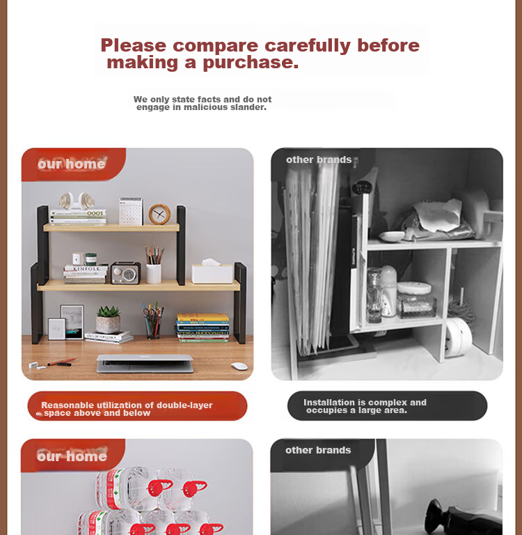 Anerya Desktop Bookshelf, Multi-Layer Iron Art Storage Rack for Books, Double-Layer Nordic Maple Wood - White Frame 40cm Long 2