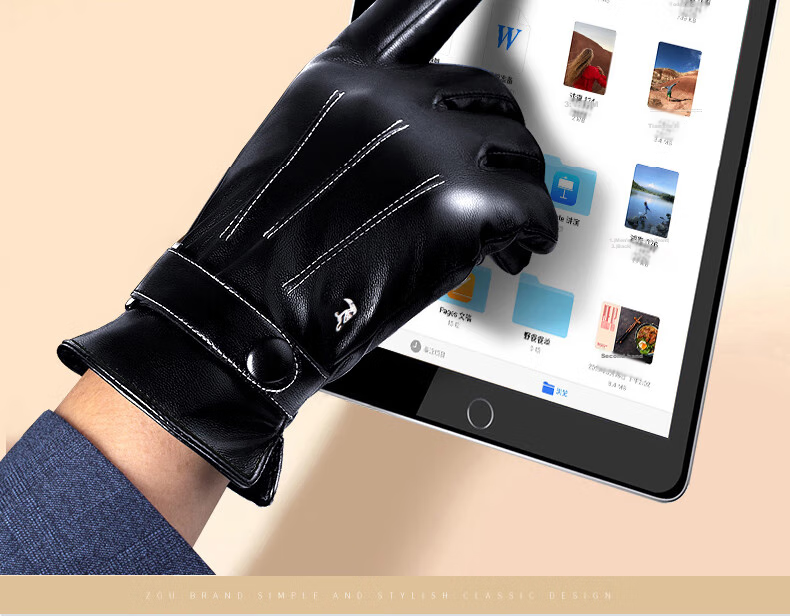 TUCANO Leather Gloves for Autumn And Winter Cycling, Men's Fleece-Lined Thick Warm Windproof Water-Resistant Touchscreen Motorcycle Riding Gloves 13