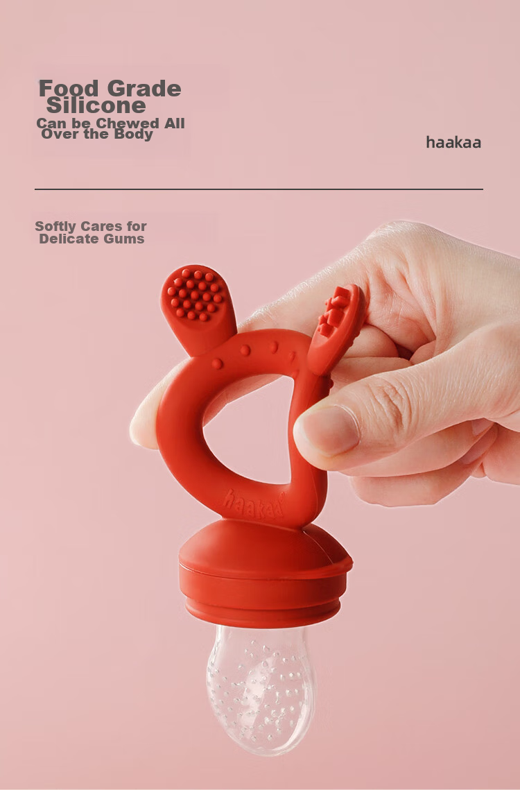 Haakaa Baby Food Teether, Lotus Pink Color, Fruit And Vegetable Teether for Infants, Fruit Sucking Toy And Complementary Food Feeder 3