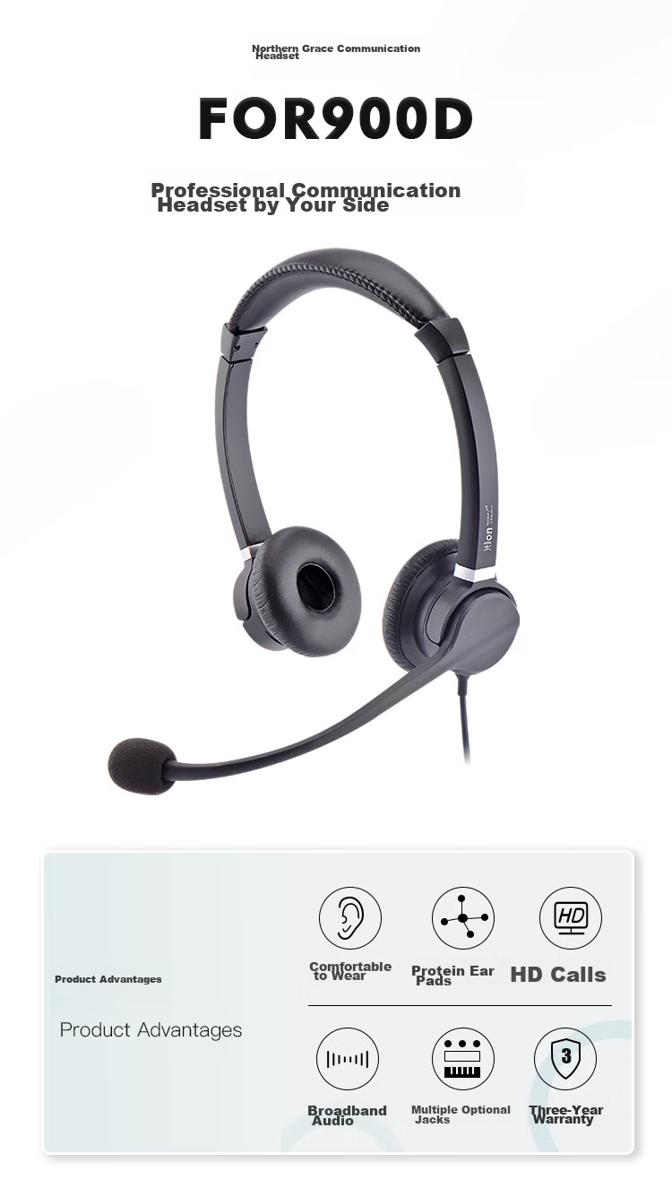 HION FOR900D Over-Ear Binaural Headset for Customer Service Centers, Online Education Training, Noise-Cancelling Call Center Headphones - Crystal Head + Volume Control + Mute (B4.1) 1