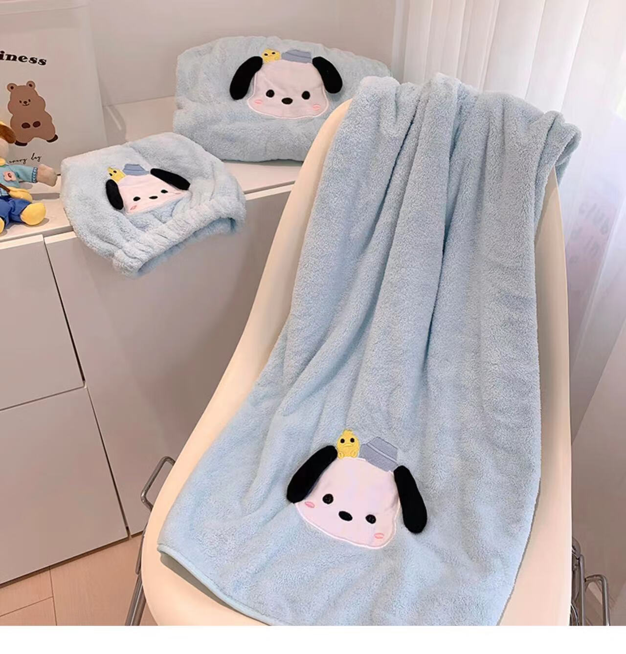 Fanyejia Cartoon Dog Bath Towel for Women, Shower Towel for Student Dormitory, Thick Coral Fleece Absorbent Quick-Drying Towel for Sports 12
