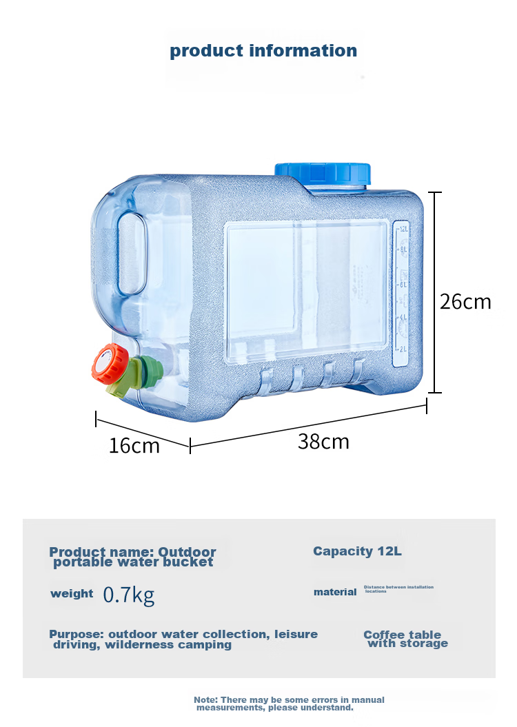 Suncojia Water Bucket, Outdoor Water Storage Bag with Tap, Portable Handheld Water Bag, Large Capacity Sandbag, Foldable Water Bucket 14