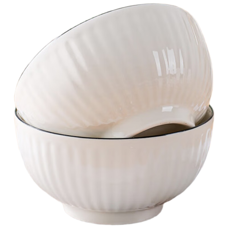 Chuanqi Ceramic Rice Bowls, 4.5 Inches, Set of 6, Household Tableware, Microwave Safe, Vertical Black Line Patter
