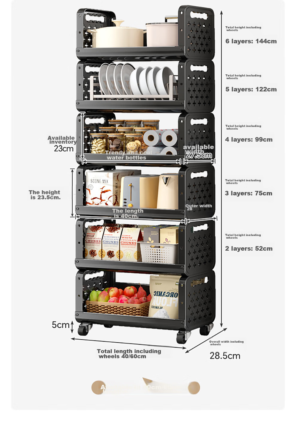 Shuaishi Kitchen Storage Rack, Fruit And Vegetable Organizer, Vegetable Shelf, Snack Trolley, Floor-Standing Basket 10