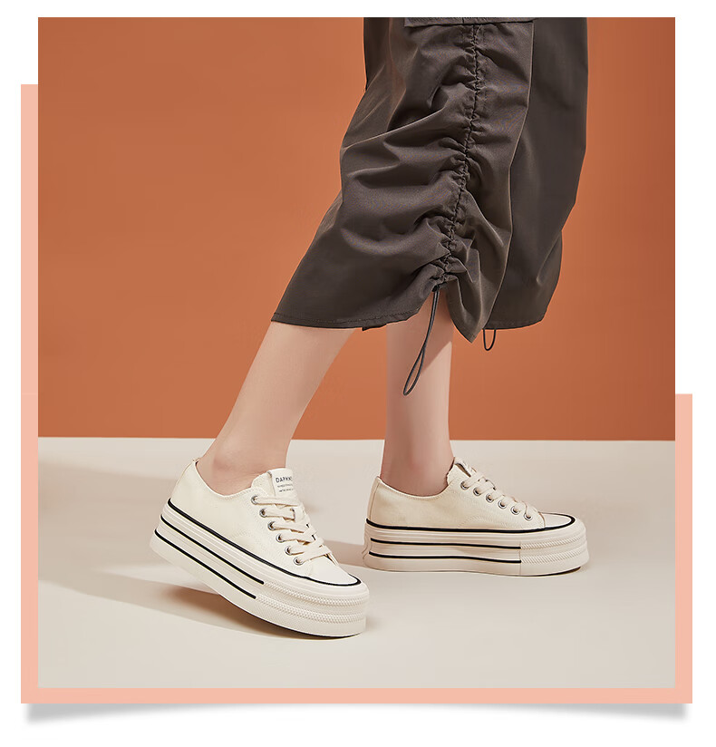 DAPHNE Thick-Soled Height-Increasing White Sneakers Canvas Shoes for Women, Comfortable Lightweight Versatile Casual Shoes Canvas Shoes Black Size 37 7