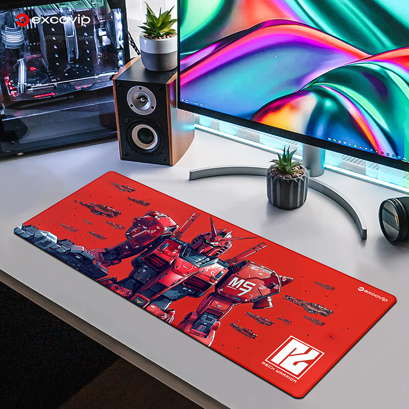 EXCO Red Mecha Warrior Mouse Pad Large Computer Mat Office Desk Mat E-Sports Gaming Cartoon Anime Precision Edge-Locked Keyboard Desk Pad Non-Slip Washable 0260 2