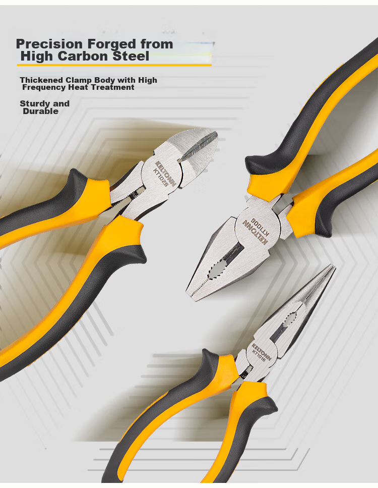 KELTONN Pliers Set of Three: 6-Inch Tiger Pliers, Needle-Nose Pliers, Diagonal Pliers, Side-Cutting Pliers, Wire Cutters Combination Household Tools 3