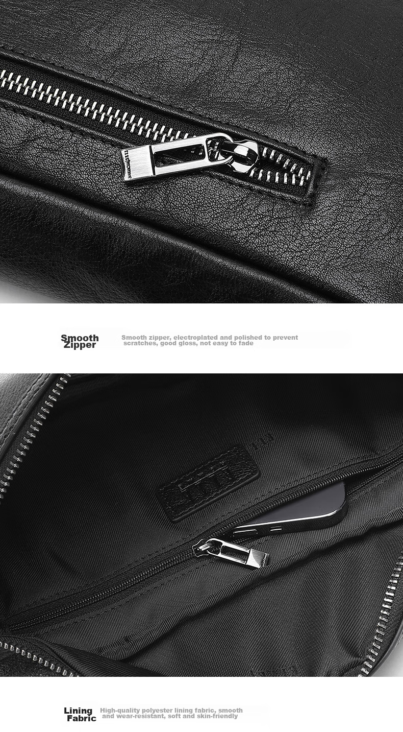 ELLE HOMME Fashionable Men's Chest Bag, Casual Top-Grain Leather Shoulder Crossbody Bag, Trendy Waist Pack 04470 Black 10