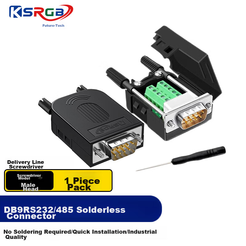KSRGB DB9 Solderless Connector RS232/485/422 Serial Port Head Solderless 9-Pin Terminal COM Port Adapter (Screw Terminal, Male Connector, 1 Piece) KS-D