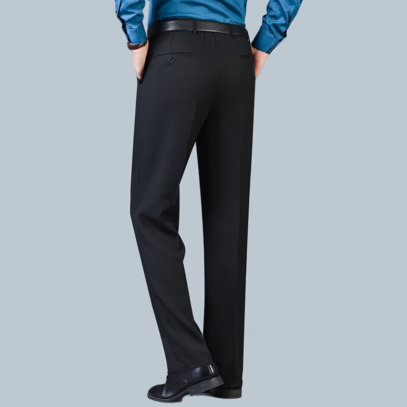 Ayoupang Spring And Summer Business Plus-Size Dress Pants for Men, Wrinkle-Resistant No-Iron Double Pleated High-Waist Deep Casual Trousers, Black, Size 33/2, 6 Feet 7