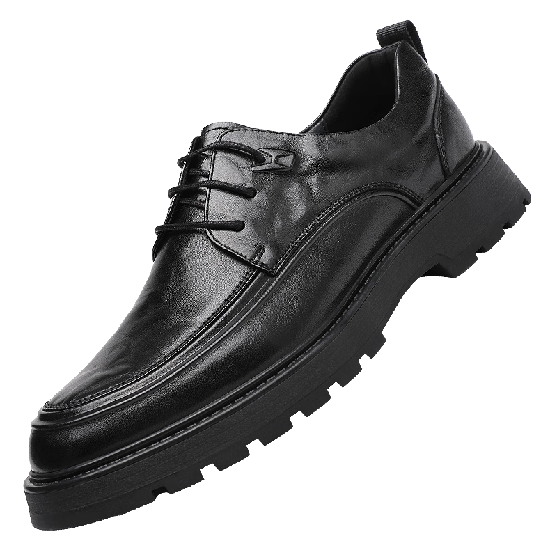 Hongqingting Men's Leather Shoes with Thick Soles for Height Increase, Business Formal Shoes, Hand-Grained Cowhide Casual Shoes WTA343201 Black Size 41