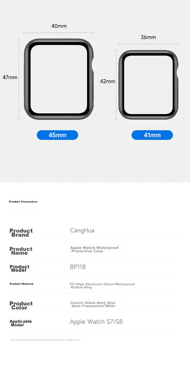 CangHua [Waterproof Anti-Fog] Integrated Protective Case Film for Apple Watch S9/S8/S7, Tempered Glass Screen Protector, Full Coverage Protective Case for Apple Watch, 45mm Black 19